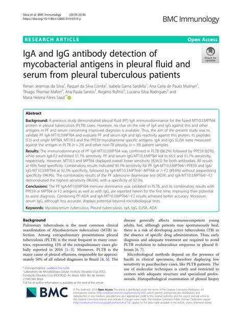 Pdf Iga And Igg Antibody Detection Of Mycobacterial Antigens In Pleural Fluid And Serum From