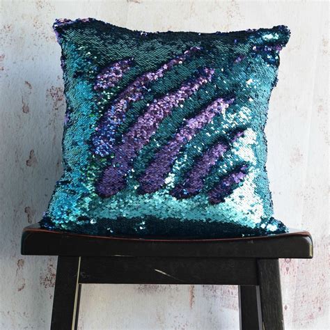 Aqua And Purple Sequin Mermaid Pillow