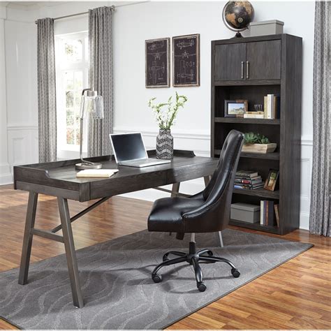 Raventown Contemporary Metalwood Home Office Desk In Grayish Brown
