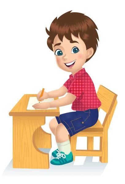 Cartoon Little Boy Writing — Stock Vector © Tigatelu 72456669
