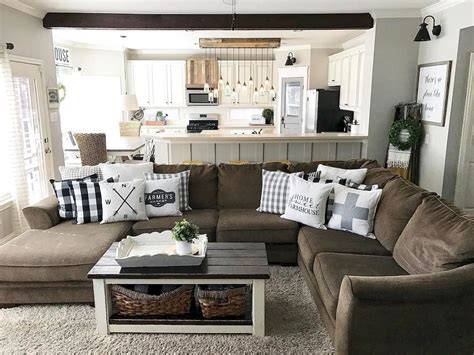 80 Cozy Farmhouse Style Living Room Decor Ideas Brown Couch Living