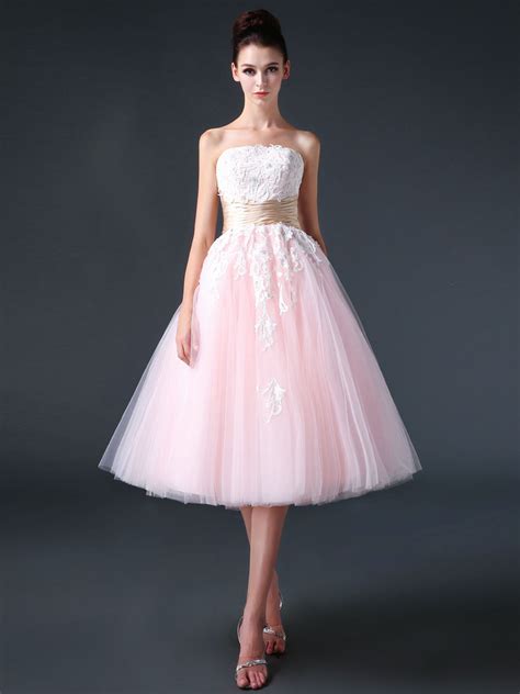Retro 50s Strapless Pink Tea Length Prom Dress Evening Dress Cc3006 Jojo Shop