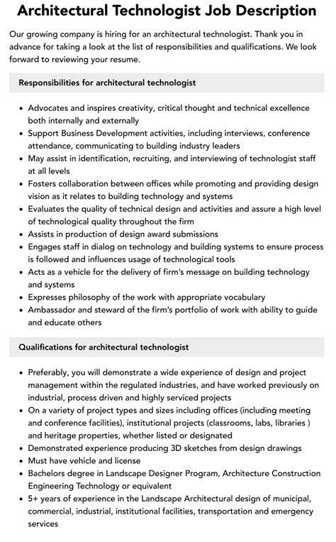 Architectural Technologist Job Description Velvet Jobs