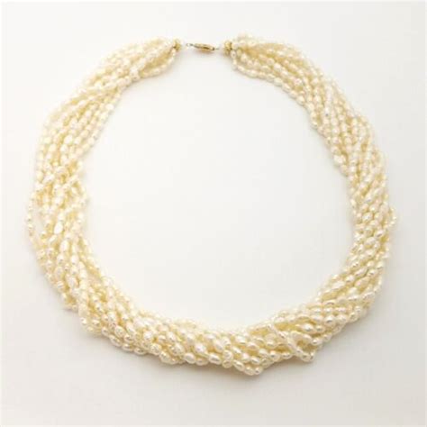 Multi Strand Freshwater Rice Pearl Necklace W K Gold Fishhook Clasp In Ebay