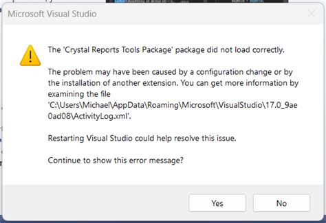 Uninstall Crystal Crystal Reports Tools Package Package Did Not Load