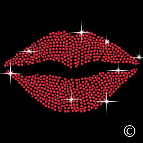 Red Lips Kiss Rhinestone Diamante Transfer Iron On Hotfix Crystal T