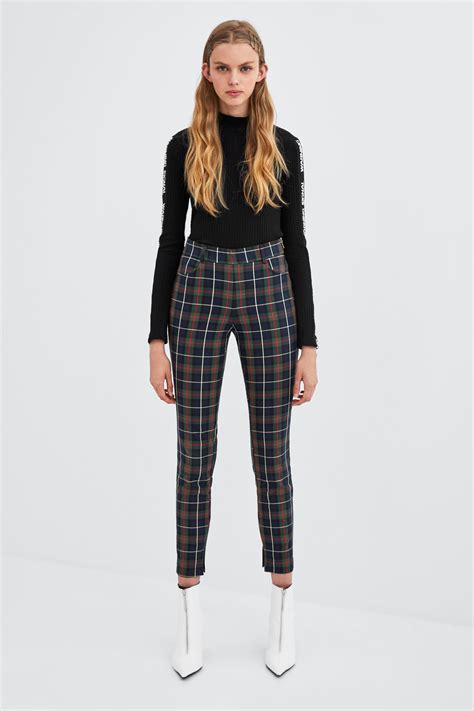 Image 1 Of Check Skinny Trousers From Zara Plaid Pants Outfit Retro