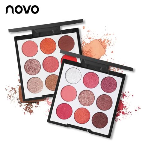 novo makeup brand 9 color smooth shimmer eyeshadow palette wine red matte eye shadow wet and dry