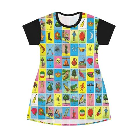 Mexican Retro Loteria Cards T Shirt Dress All Over Print Cut Etsy