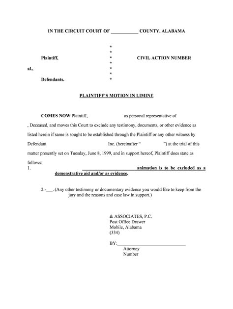 Plaintiffs Motion In Limine Form Fill Out And Sign Printable Pdf