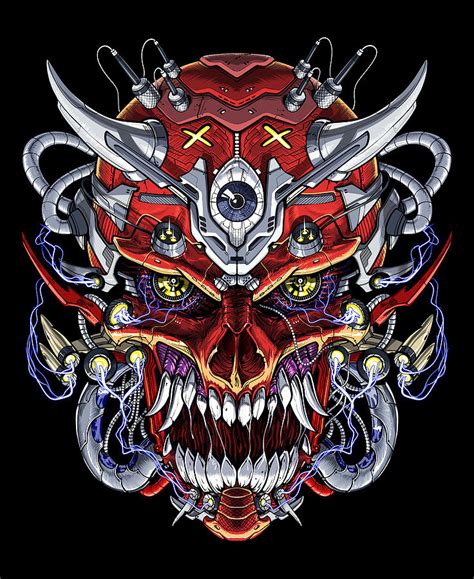 Japanese Demon Skull Digital Art By Nikolay Todorov