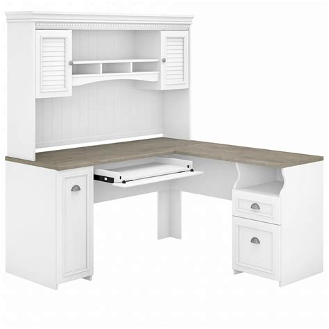 Bush Furniture Fairview 60w L Shaped Desk With Hutch Whitegray