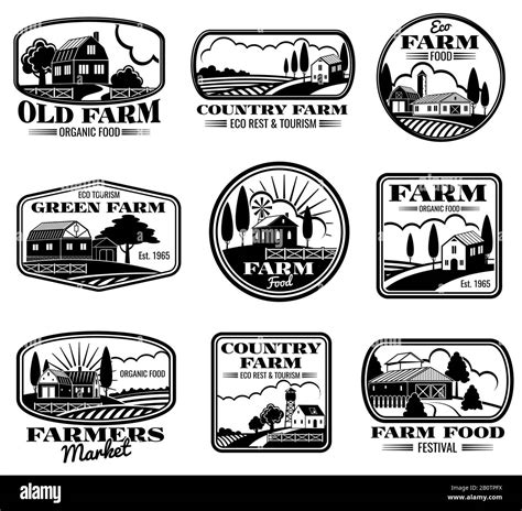 Vintage Farm Marketing Vector Logos And Labels Set Eco Farm And