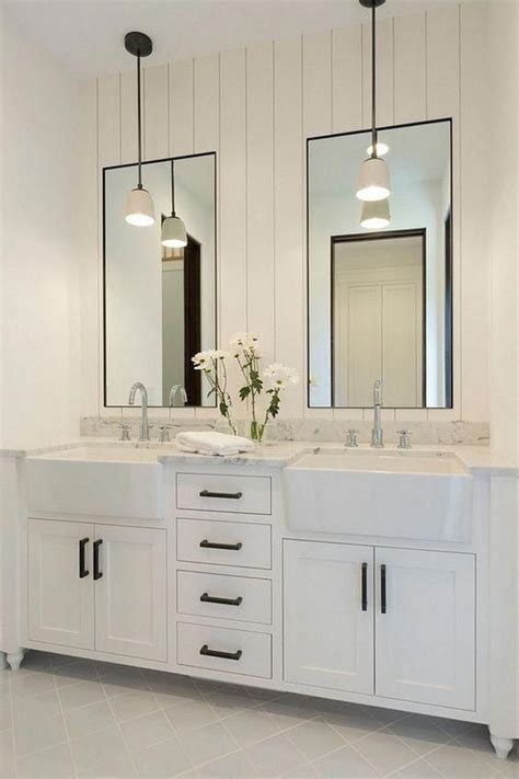 Bathroom Shiplap Wall Behind Mirrors Bathroom With Shiplap Wall Behind