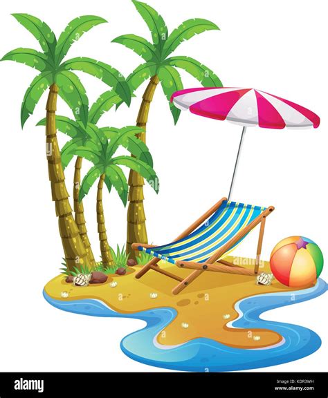 Beach Scene With Chair And Umbrella Illustration Stock Vector Image