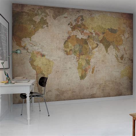World Map Wallpaper Mural 405x270cm Yellow Achica Map Wall Mural