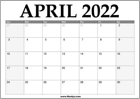 2022 April Calendar Printable Download Free Calendars Printable