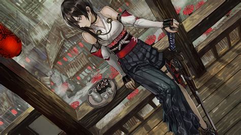 Share the best gifs now >>> Wallpaper : gun, anime girls, weapon, lantern, black hair ...