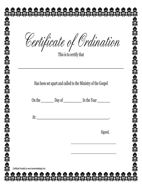 Fillable Online Printable Certificate Of Ordination With Regarding Free