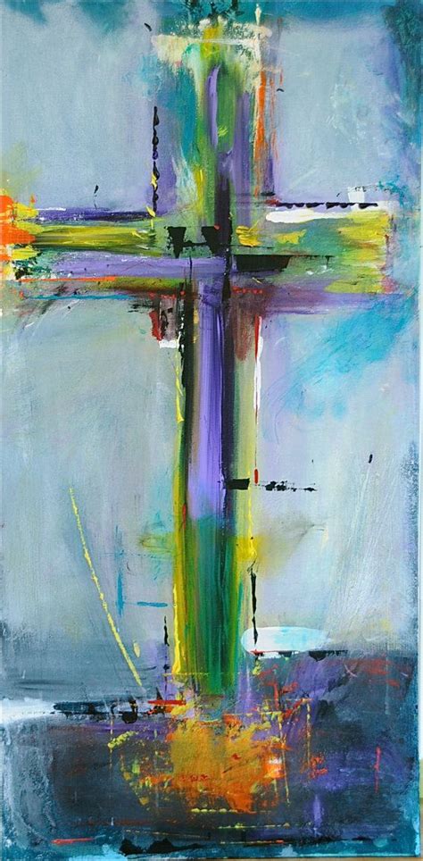 Cross On Blue Original Abstract Acryllic Painting On By Livsglad 700