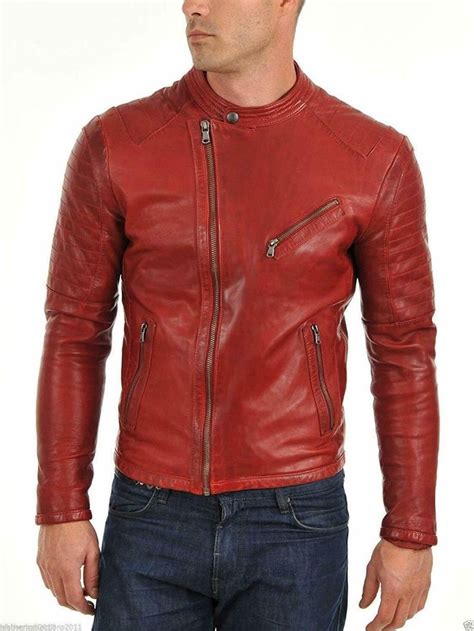 Mens Handmade Red Leather Jacket New Mens Genuine Etsy In 2020