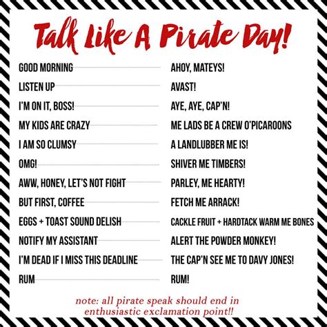 Talk Like A Pirate Day Party Pirate Day Pirate Words Pirate Talk