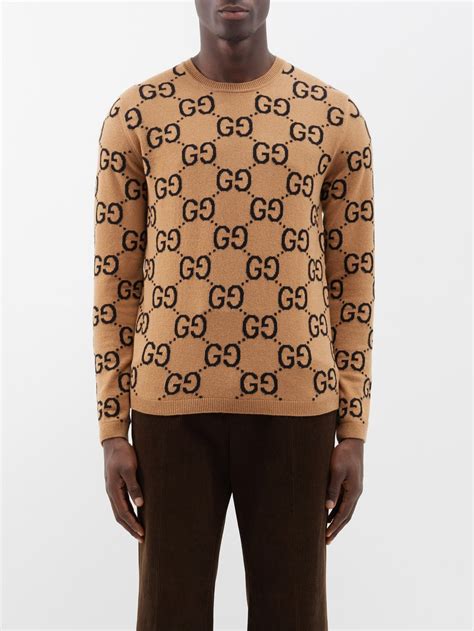 gg jacquard wool sweater camel gucci matchesfashion fr