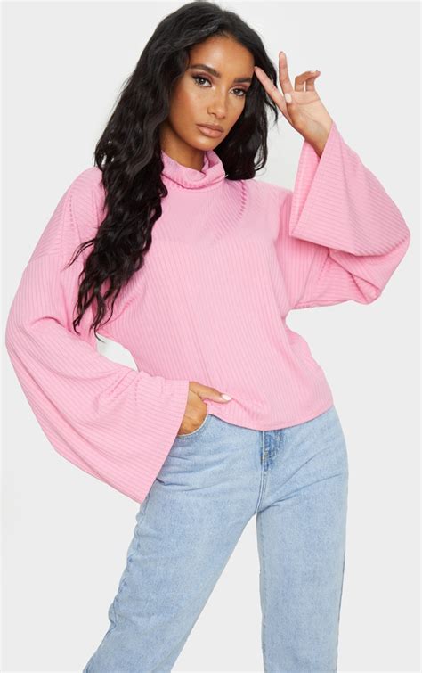 Pink Roll Neck Oversized Sweater Prettylittlething Aus
