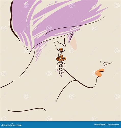 Beautiful Woman Wearing Earrings Stock Vector Illustration Of Graphics Girl