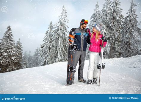 Couple In Love On Skiing For Winter Holiday Stock Image Image Of
