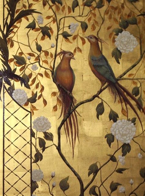 Two Chinoiserie Panels Painted On 235 Carat Gold Leaf Incredible