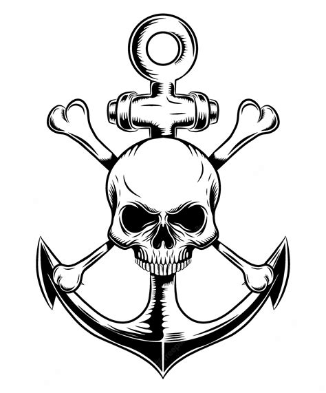 Premium Vector Skull Emblem With Anchor Of Illustration