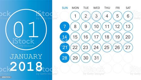 January 2018 Calendar Calendar Planner Design Template Week Starts On