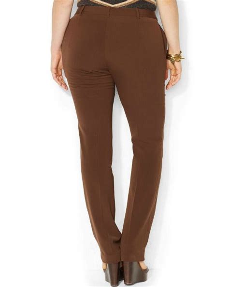 Lauren By Ralph Lauren Plus Size Suede Trim Straight Leg Wool Pants