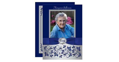 Royal Blue Silver 75th Photo Birthday Invitation Zazzle