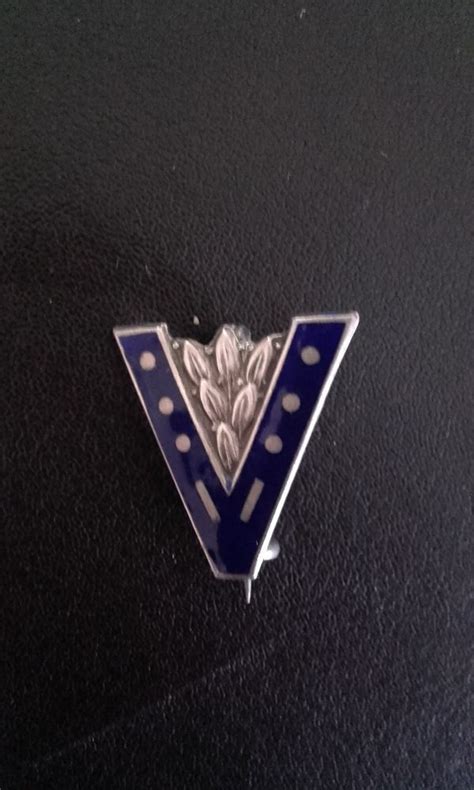 Sterling Silver And Enamel V For Victory Badge With Morse Silver