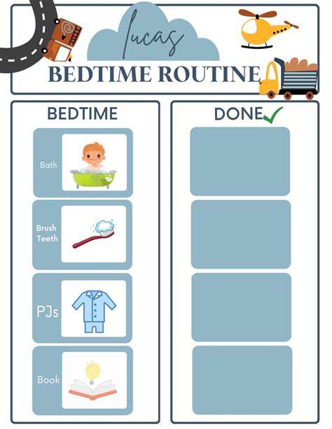 Printable Bedtime Routine Chart For Kids Cars Nighttime Routine Cards