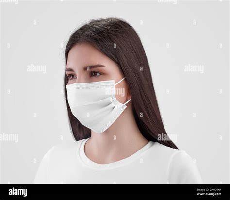 White Surgical Mask Mockup On Dark Haired Nurse Isolated On Background