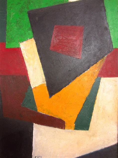 An Abstract Painting With Black Red Yellow And Green Colors On Its