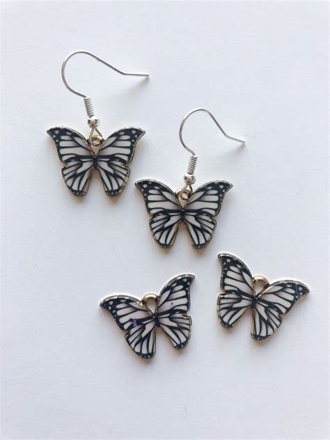 White Butterfly Earrings Hook Dangle Earrings Butterfly Etsy