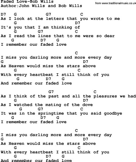 Country Musicfaded Love Bob Wills Lyrics And Chords