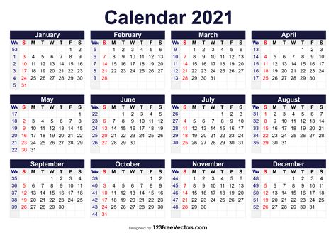 123freevectors 2021 Calendar With Week On This Website Weve Also