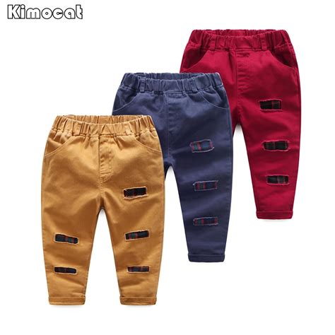 Boy Holes Woven Cotton Cloth Pants Trousers 2017 Springautumn Children