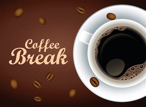 Premium Vector Coffee Break Lettering Poster With Cup And Seeds In
