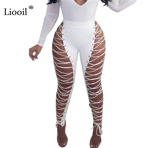 Buy Liooil Sexy Club Black White High Waist Lace Up
