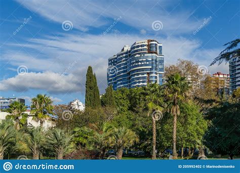 Beautiful Modern Multi Storey Residential Buildings Among Palm Trees In