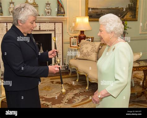 Queen Elizabeth Ii Receives Sarah Clarke Who Has Been Appointed The First Female Black Rod In