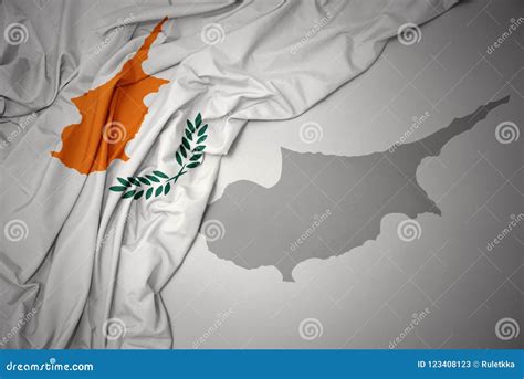 Waving Colorful National Flag And Map Of Cyprus Stock Illustration