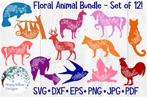 Floral Animal Bundle Svg Cut Files By Wispy Willow Designs