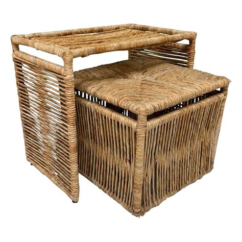 Rattan Rope Jute Wrapped Nesting Tables For Sale At 1stdibs Nesting